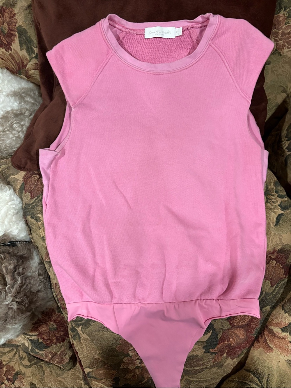 Jonathan Simkhai Pink Sleeveless One-Piece Bodysuit with shoulder pads
